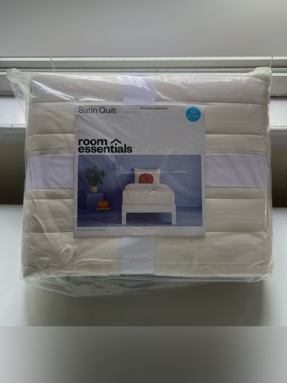 Twin/Twin Extra Long Satin Quilt Ivory - Room Essentials™ - Picture 2 of 9